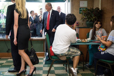 Donald J. Trump, the Republican nominee, on Tuesday at a bakery in the Little Havana neighborhood of Miami. He has refused to release his income tax returns.