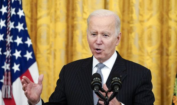 President Joe Biden speaks during a &quot;Cancer Moonshot,&quot; event in the East Room of the White House, Wednesday, Feb. 2, 2022, in Washington. (AP Photo/Alex Brandon)