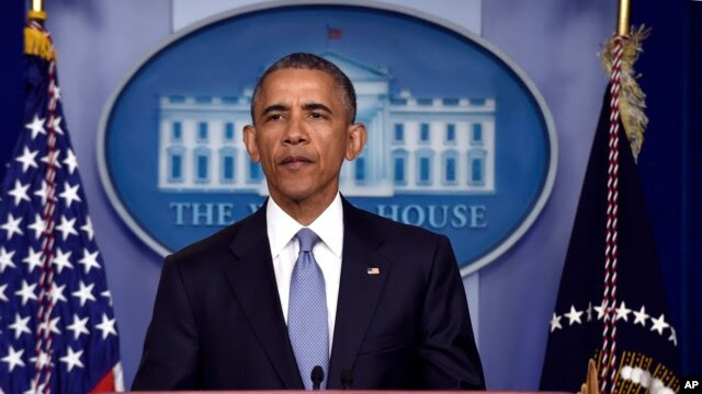 Tổng thống Hoa Kỳ Barack Obama trong một cuộc họp báo tại Toà Bạch Ốc