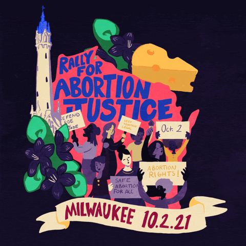 Images of protestors and the October 2nd date of the Rally for Abortion Justice