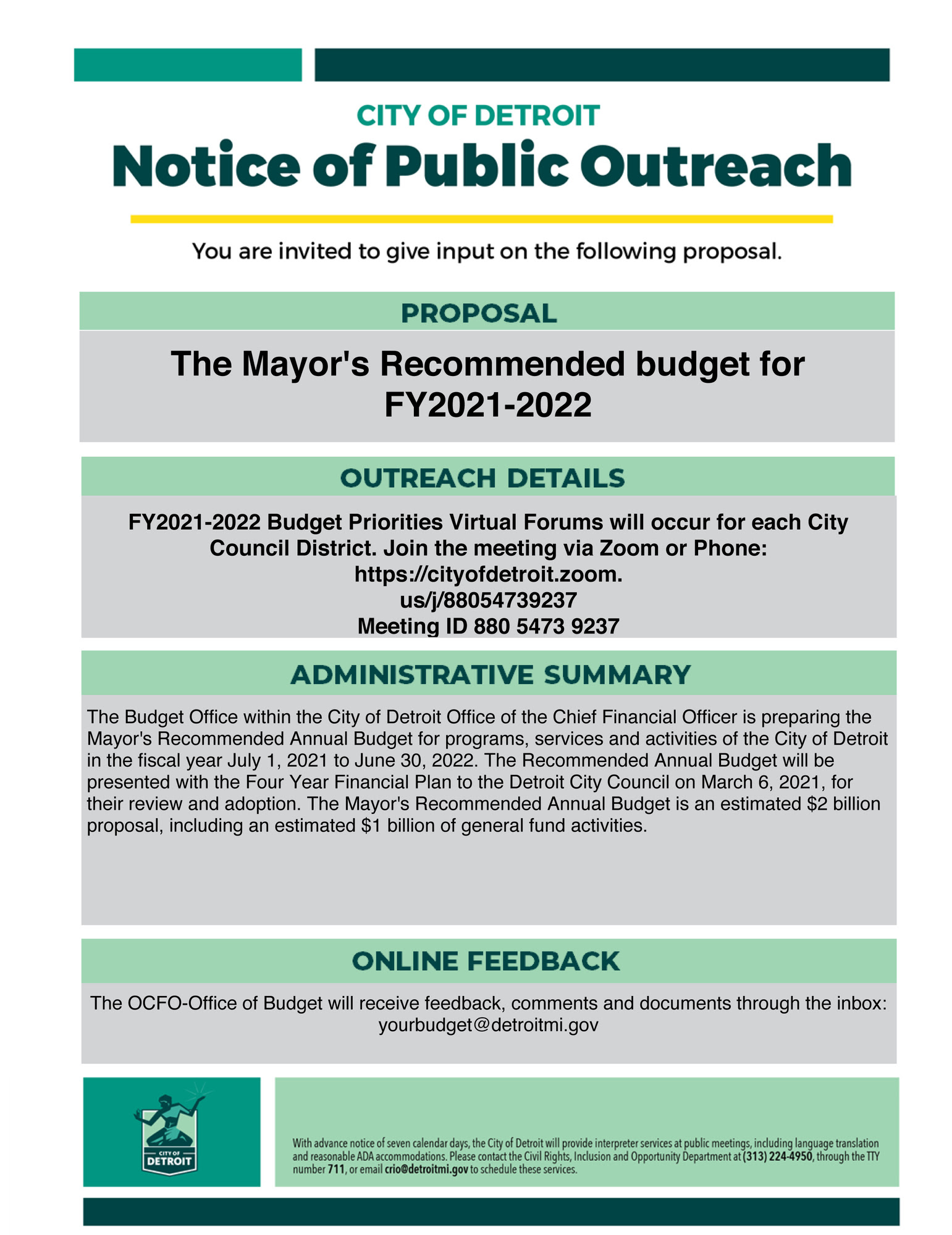 Citizens Budget Meeting FY 2021-2022 Official Notice