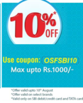      10% off on sbi debit and credit card users 