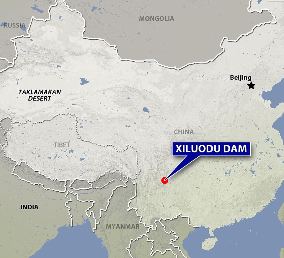 Mapped out: This image shows the location of the impressive Xiluodu Dam in China