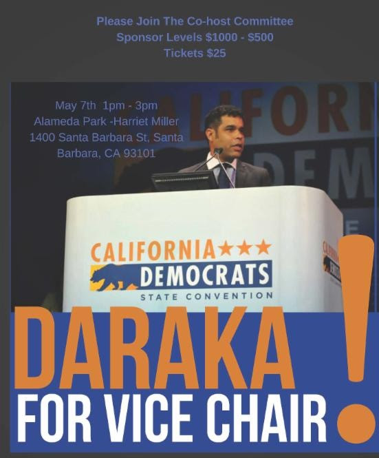 Photo of Daraka for vice chair at the California Democrats state convention