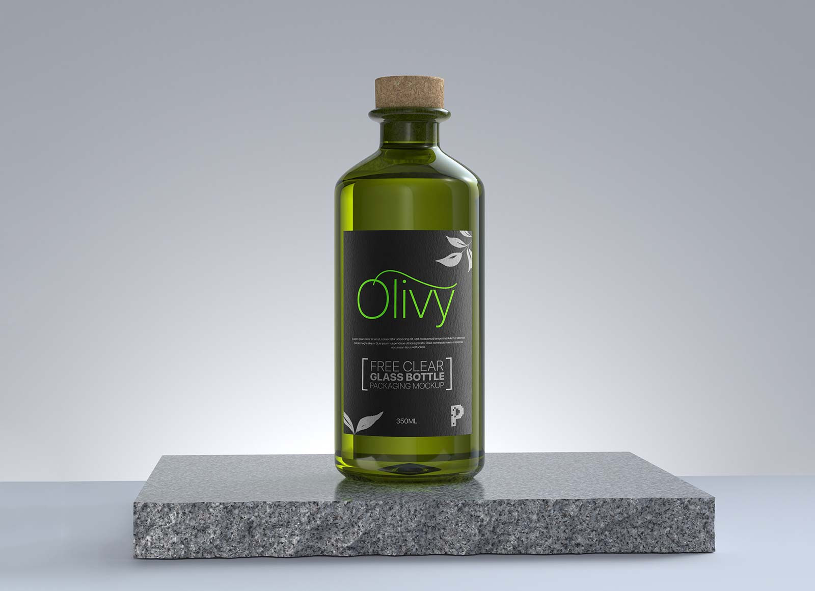 Free Clear Glass Olive Oil Cork Bottle Mockup PSD Good Mockups