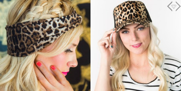 Leopard print hair accessories with our headwrap set of 2 for $9.98 & our trucker hat for $10.98: