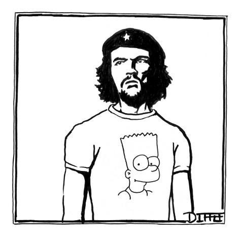 funny carrtoon showing che guevara wearing a Bart simpson T-shirt