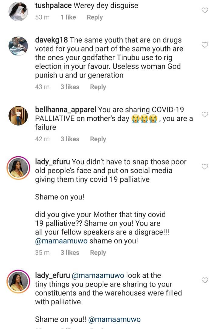 "Taking home billions and leaving crumbs for the masses" - Nigerians call out lawmaker, Moji Alli-Macaulay. for giving out COVID-19 palliatives to her constituents on Mothers day (photos)