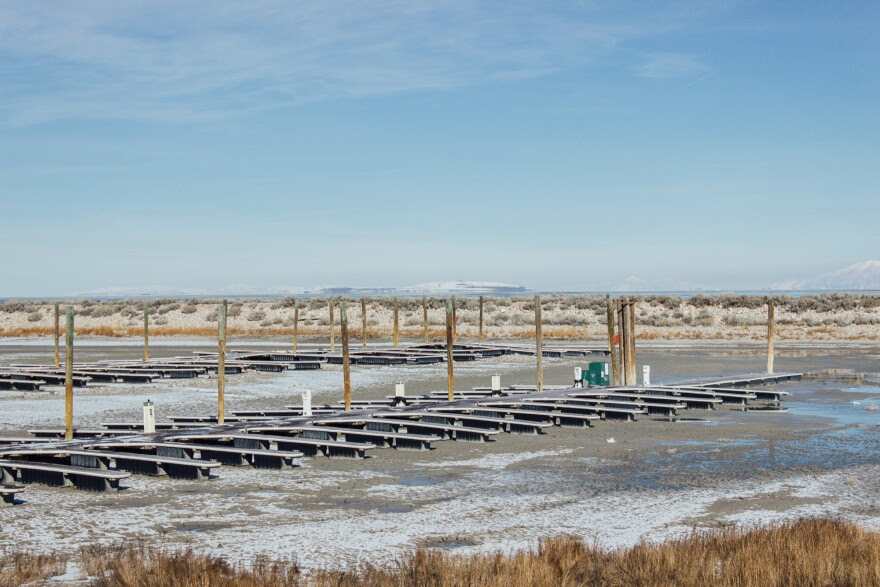 The
                      former marina at Antelope Island State Park,
                      sitting above the dried surface of the Great Salt
                      Lake.