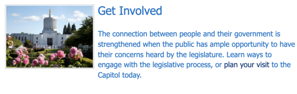 Citizen Engagement page at the Oregon State Legislature 