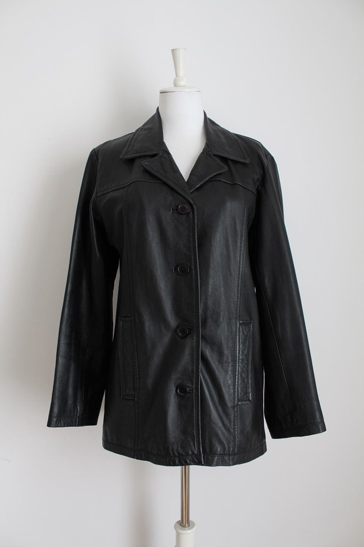 VINTAGE LAMBSKIN LEATHER BLACK JACKET COAT - SIZE 12