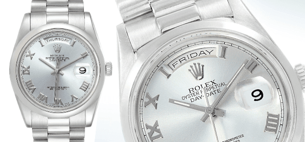 Rolex President Day-Date Platinum Glacier Blue Roman Mens Watch 118206