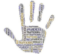 hand with the words human trafficking and awareness written on it