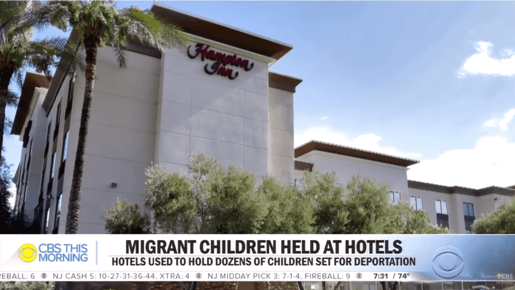 A picture of a Hampton Inn that was used to hold migrant children prior to deportation