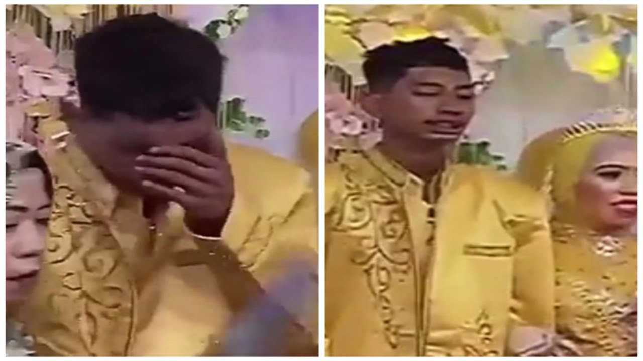 شاهد عريس يثير الجدل ببكاءه في حفل زفافه