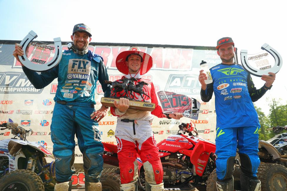 Joel Hetrick (center), Chad Wienen (left) and Thomas Brown (right) rounded out the top three overall at ATV Dirt Days in Tennessee.