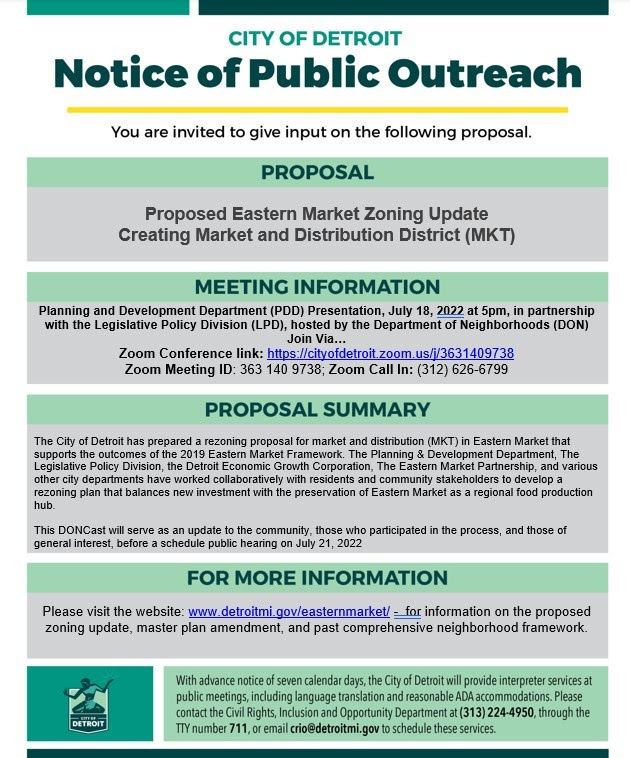 Proposed Eastern Market Zoning Update Creating Market and Distribution District (MKT) graphic