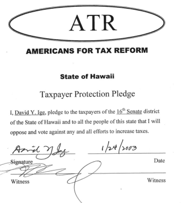 David Ige ATR tax pledge form