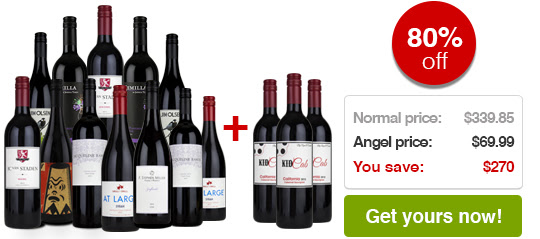 80% off a case of delicious First Class winesNormal price: $339.85 Angel price: $69.85You save: $270Get it now