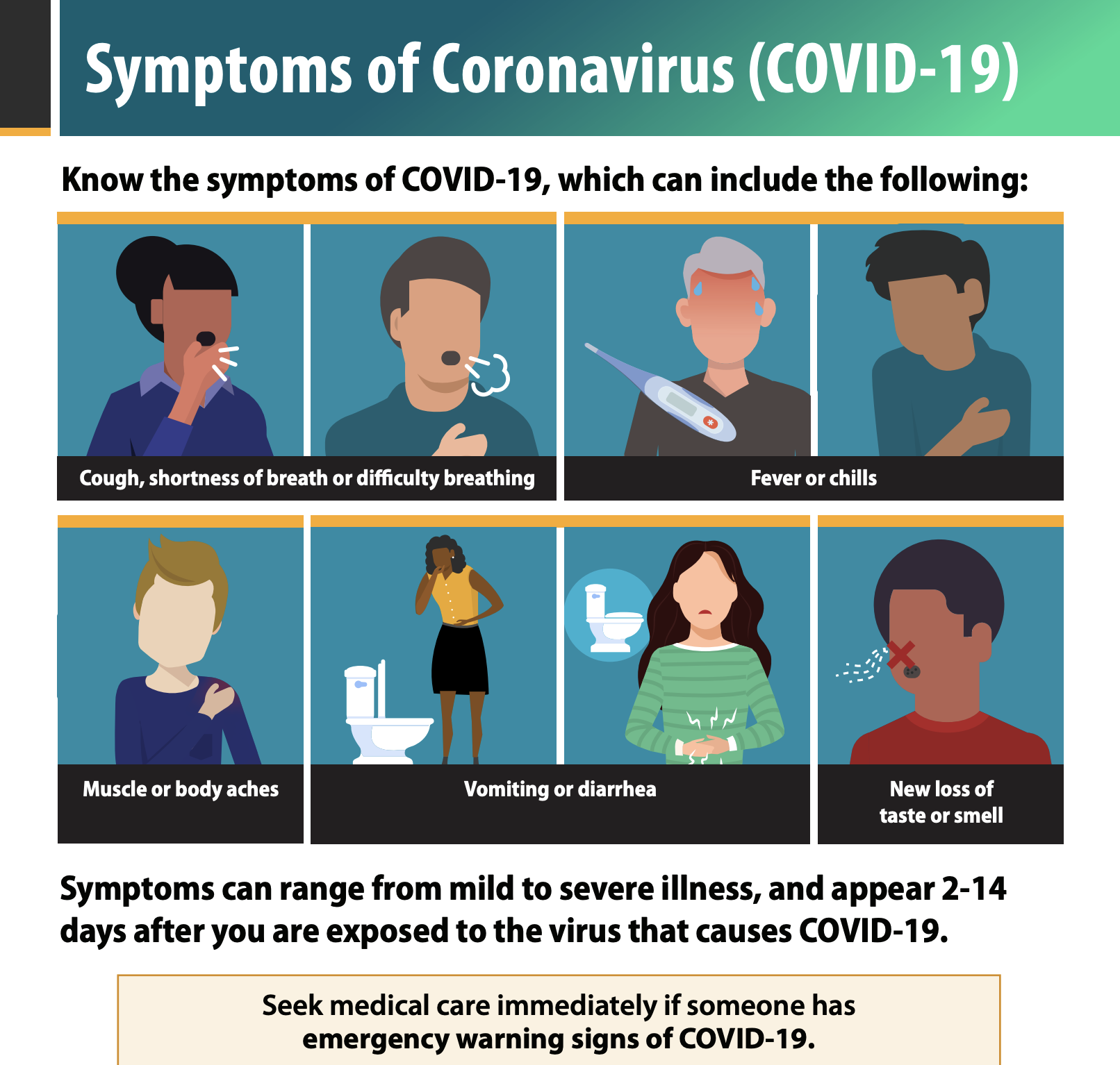 Graphic from CDC illustrating the symptoms of Coronavirus