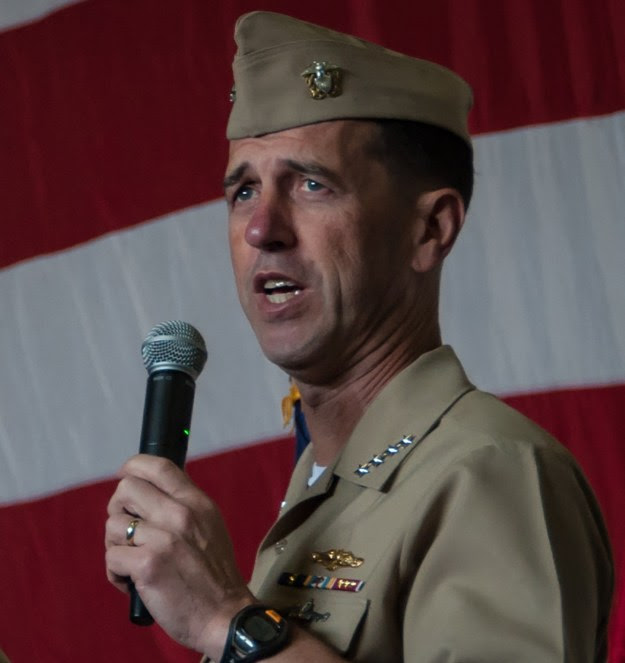 Chief Of Naval Operations (CNO) Adm. John Richardson, address Sailors during an all-hands call in the hangar bay of the aircraft carrier USS Ronald Reagan (CVN-76) on Oct. 15, 2015. US Navy Photo