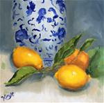 Lemons with Blue and White Vase - Posted on Tuesday, February 10, 2015 by kim Peterson