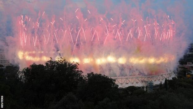 The pre-match fireworks could be seen some distance away from Stadio Olimpico
