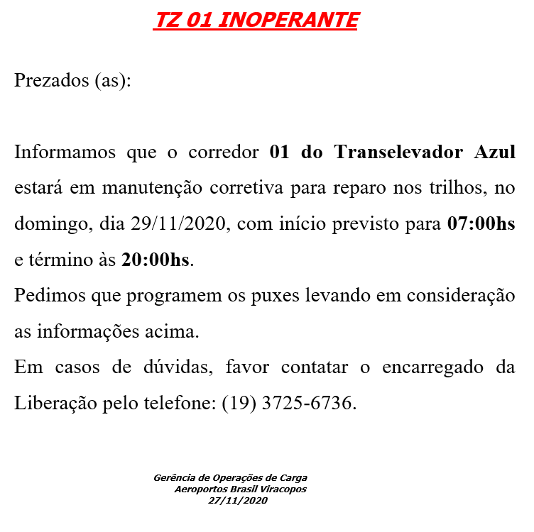 comunicado Transelevador