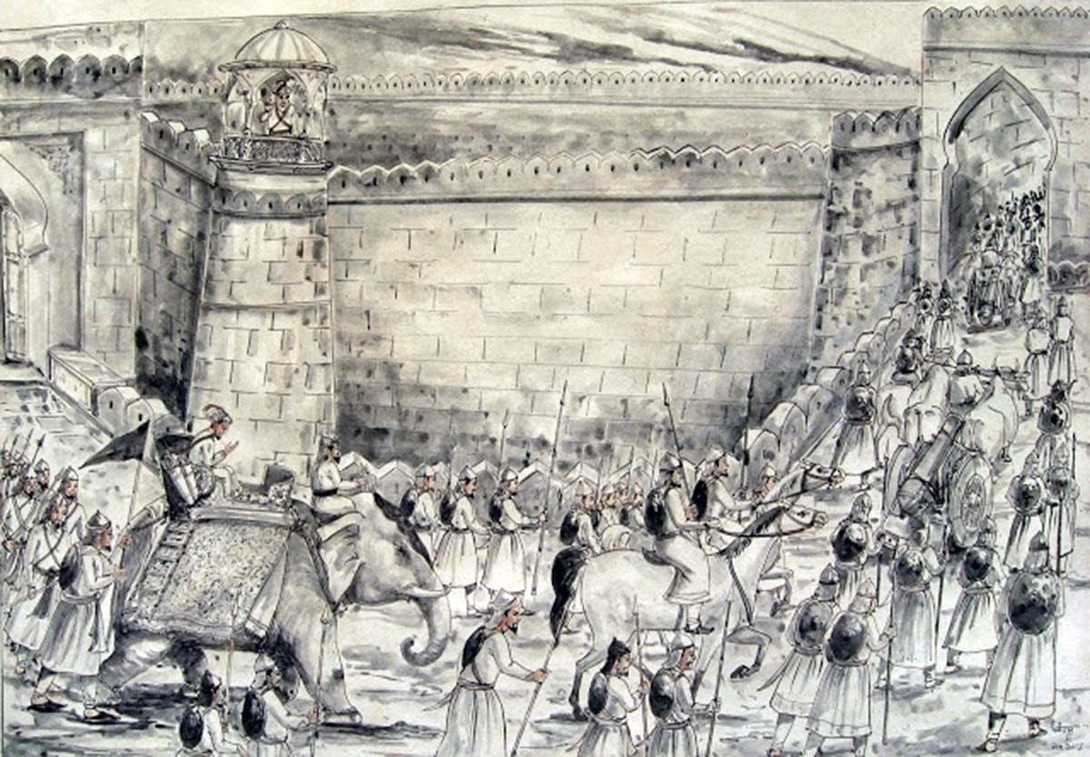 شاہ جہاں دارا شکوہ کو ہمیشہ کے لیے الوداع کہتے ہوئے، 18 مئی 1658۔ — پینٹنگ پبلک ڈومین