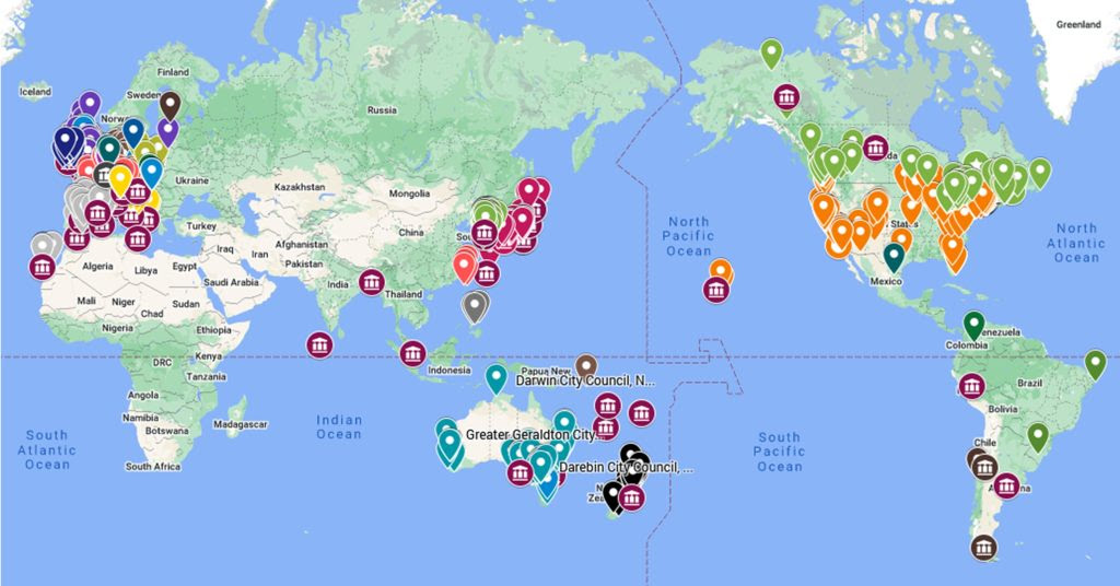 Global map showing 2,248 Climate Emergency Declaration places - July 2022