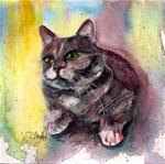 6x6 Marsala The Watchful Kitty Cat Pet Portrait Watercolor by Penny StewArt - Posted on Sunday, February 1, 2015 by Penny Lee StewArt