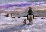 CHECKING THE HERD - ORIGINAL SMALL PAINTING OF HORSE AND RIDER - Posted on Friday, January 9, 2015 by Sue Furrow