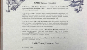 Houston Mayor honors Hamas-linked group, proclaims December 9 “CAIR-TEXAS, Houston Day”