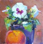 Peach and Pansy,still life,oil on canvas,6x6,price$200 - Posted on Saturday, January 24, 2015 by Joy Olney