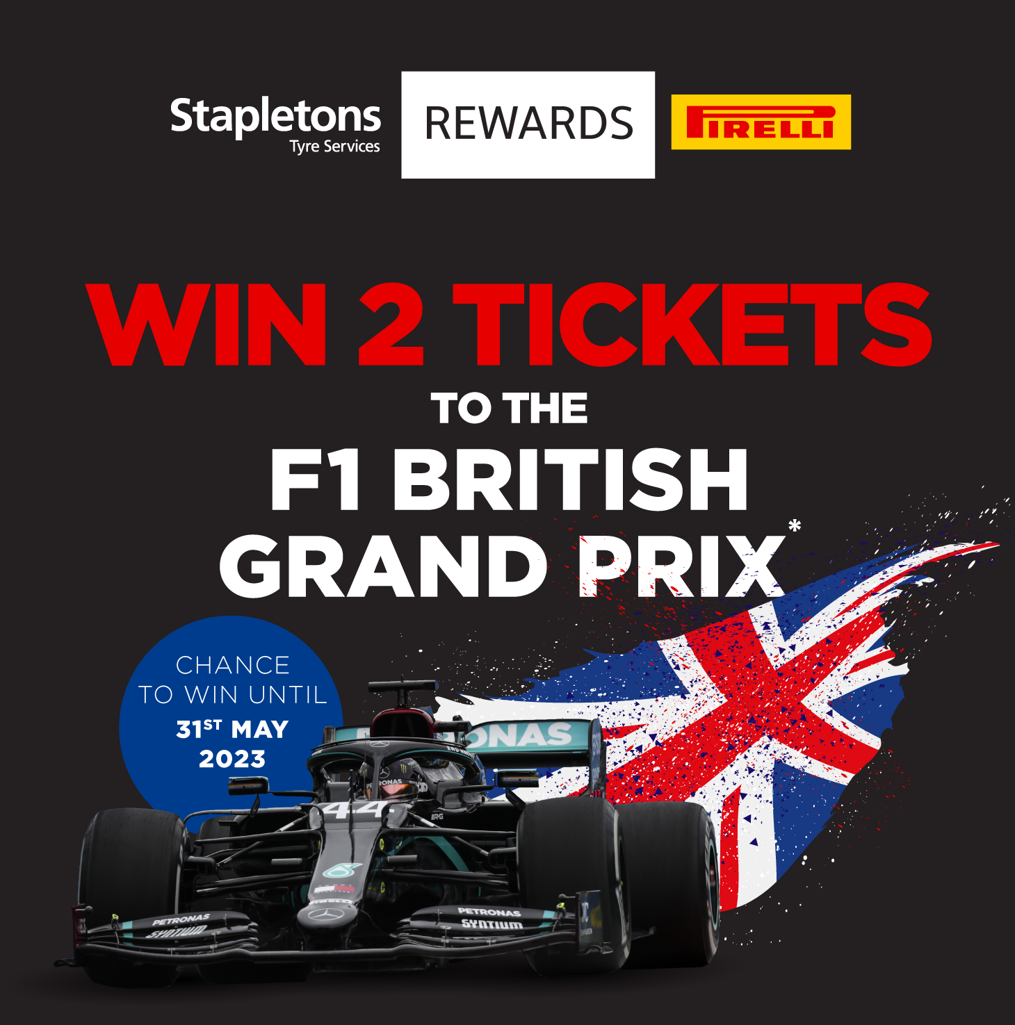 Stapleton's Rewards | Pirelli | WIN 2 TICKETS TO THE F1 BRITISH GRAND PRIX | Chance to win until 31st May 2023