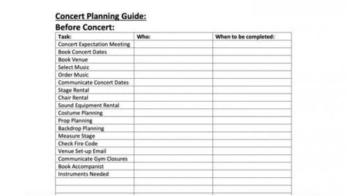 Concert Planning Guide Before Concert Checklist