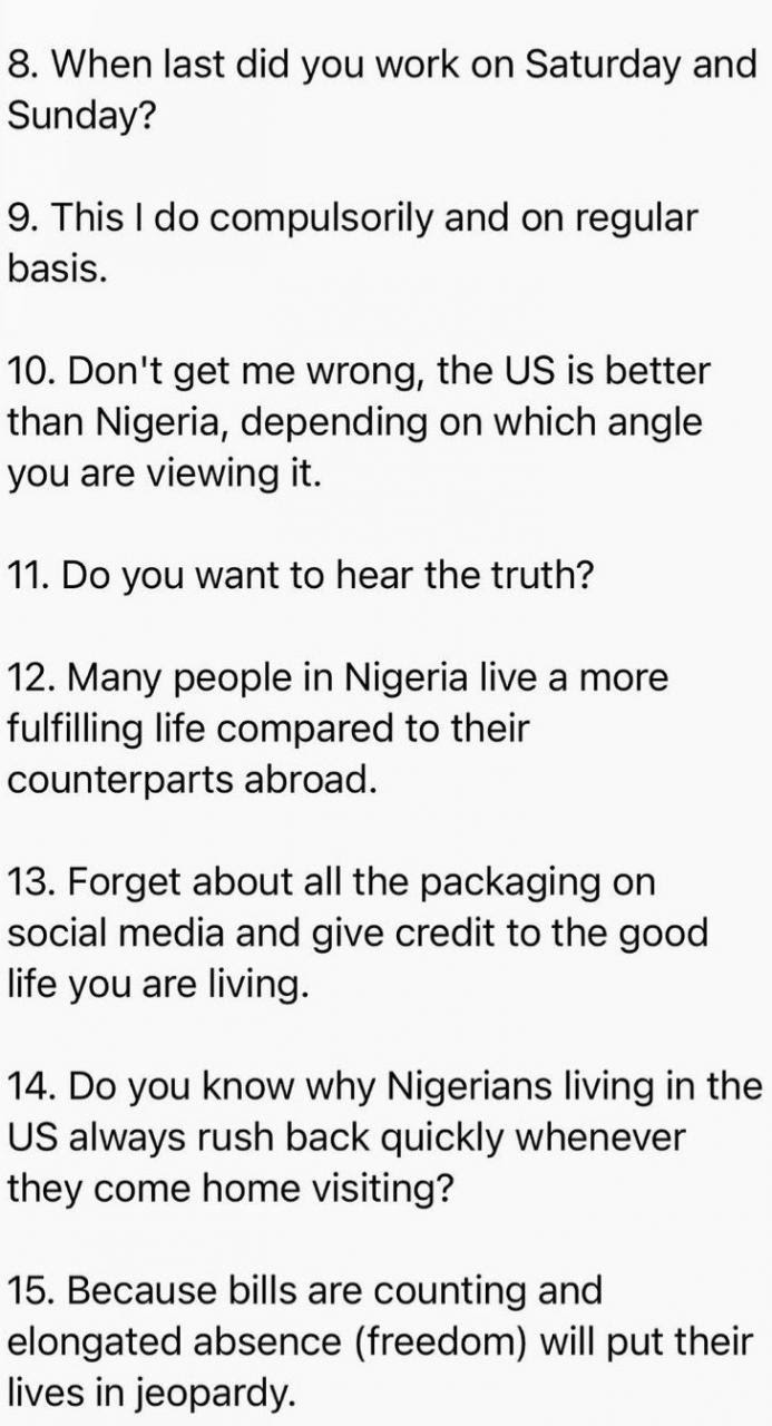 Trending message to Nigerians from a Nigerian living in the US sparks conversation