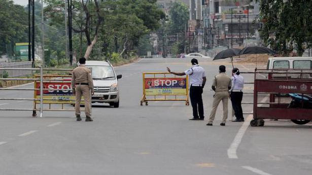 
Police personnel on duty during the lockdown in Bhubaneswar. 