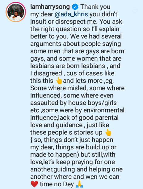 "Some were misled, influenced, assaulted by houseboys and girls" - Singer Harrysong disagrees with the notion that gay people were born that way