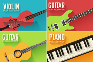 Music flat instruments illustrations