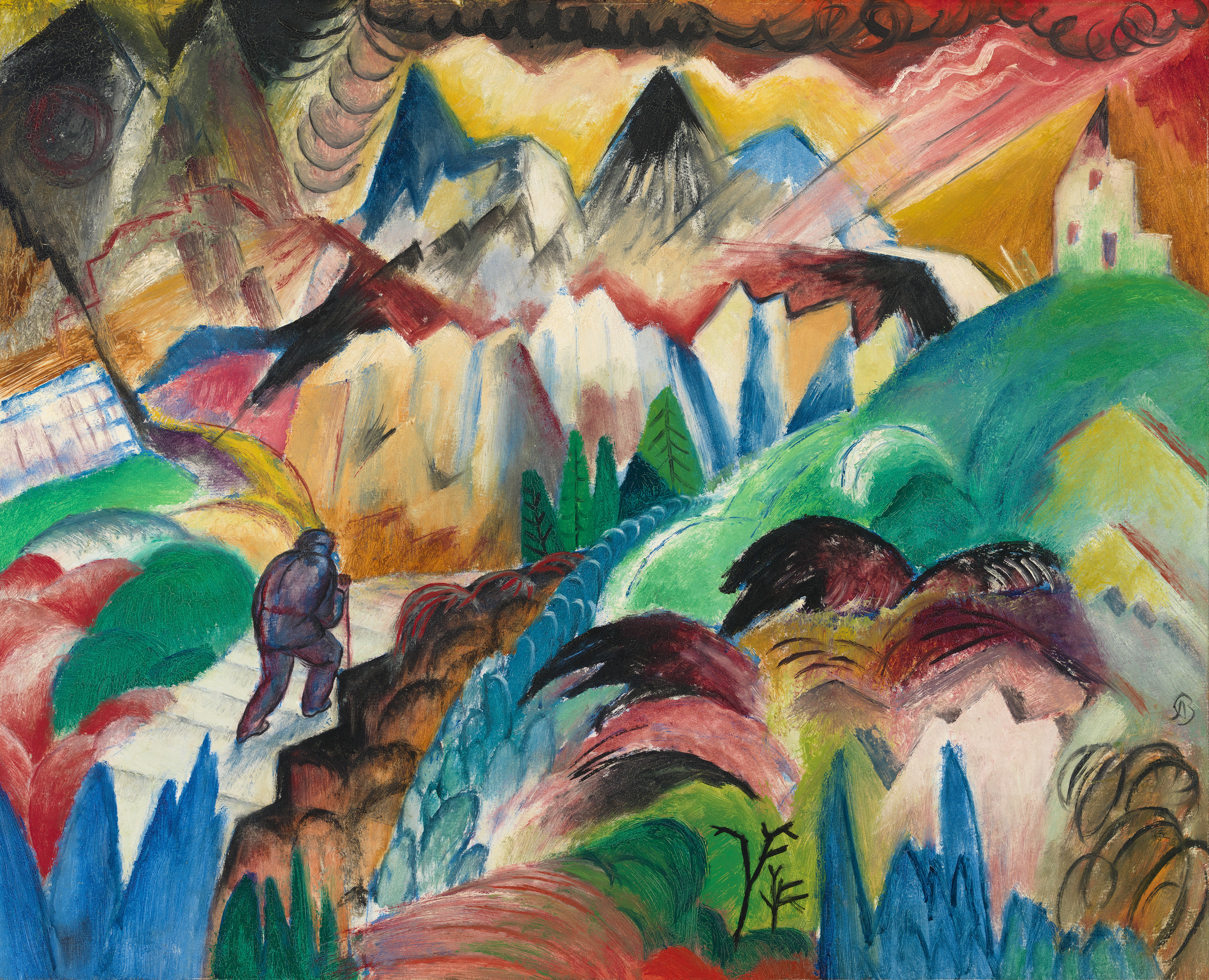 Albert Bloch, Mountain, 1916. Oil on paperboard, 25 1/8 × 31 3/4 in. (63.8 × 80.6 cm). Whitney Museum of American Art, New York; Blanche A. Haberman Bequest 69.40
