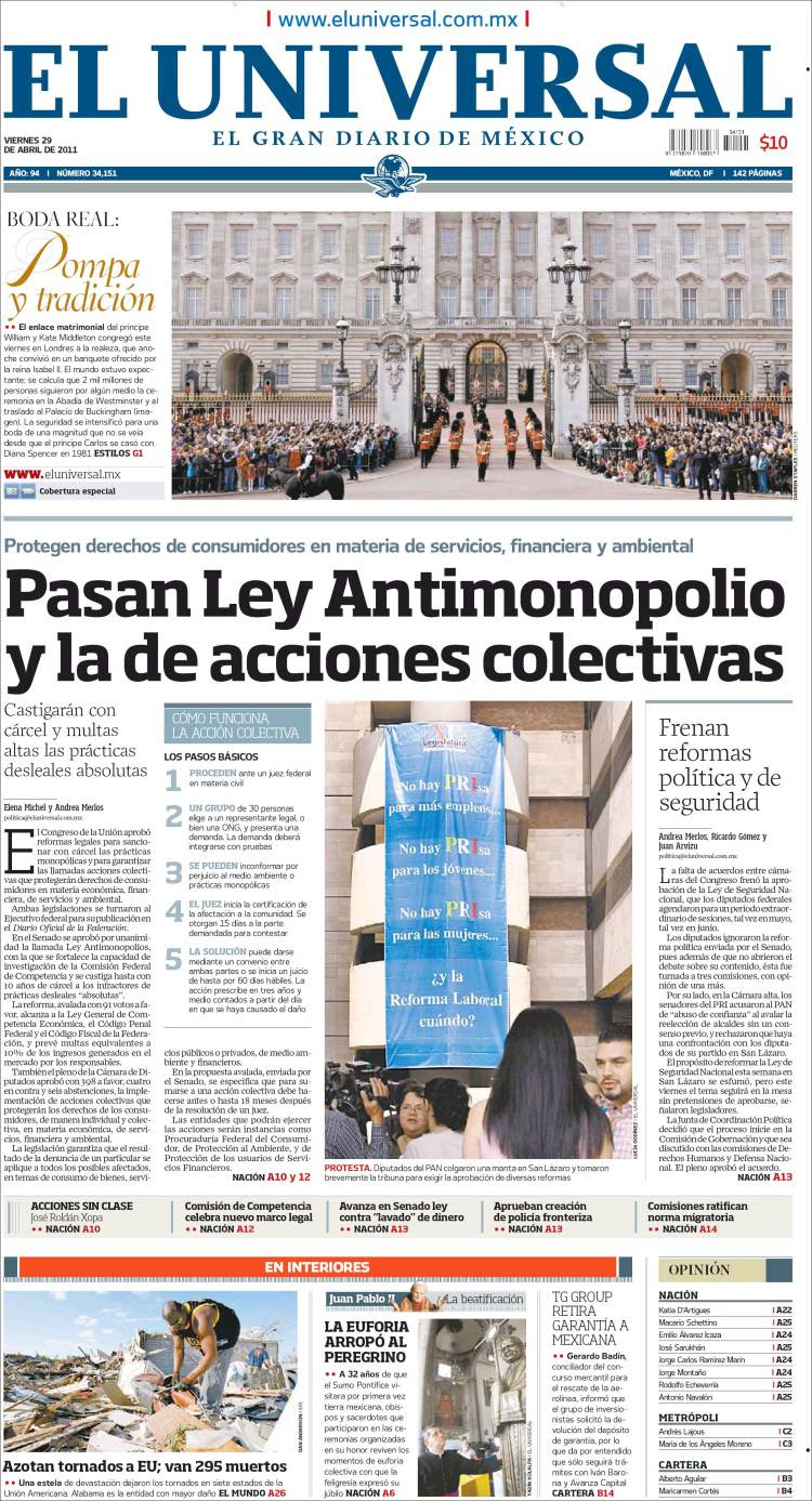 Portada de El Universal (México)