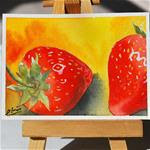 ACEO original watercolor painting 3.5x2.5 inch Strawberries No.2 - Posted on Monday, March 9, 2015 by Hui (Hue) A. Li