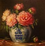 Peonies in Blue and White Ginger Jar,  Oil on 6"x6" Linen Panel - Posted on Friday, March 13, 2015 by Carolina Elizabeth