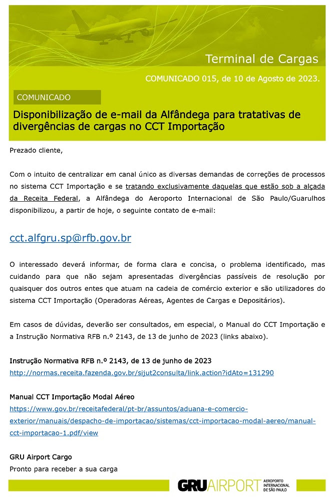 COMUNICADO GRU AIRPORT 015 2023