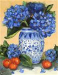 Hydrangeas in Blue and White vase with clementines - Posted on Tuesday, February 3, 2015 by kim Peterson