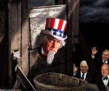 uncle sam in a guillotine