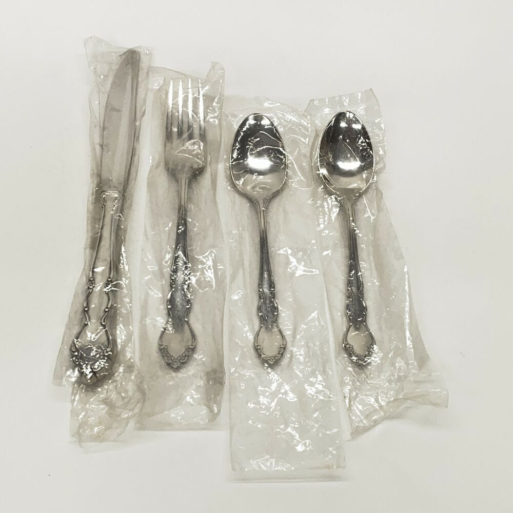 Oneida Cube Dover Stainless 4 Pieces USA Flatware Glossy Knife Fork