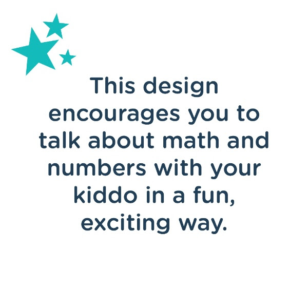 This design encourages you to talk about math and numbers with your kiddo in a fun, exciting way