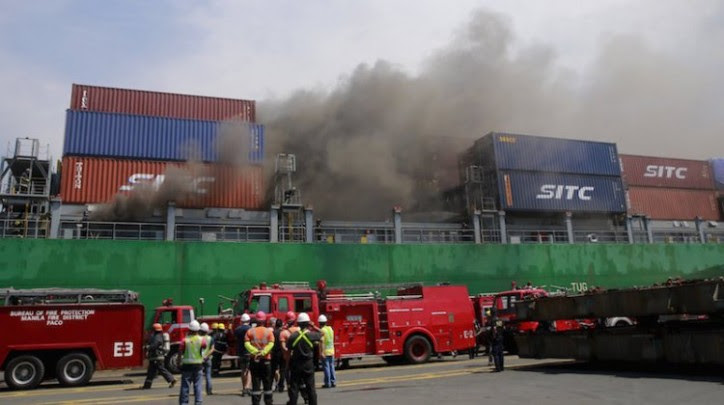Fire on container ship in Manila, Sept. 2015